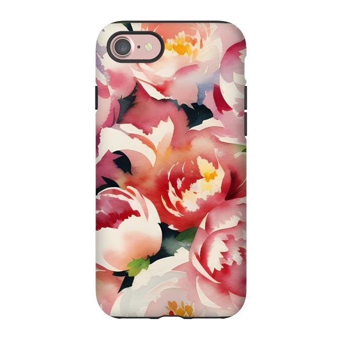 iPhone 7 StrongFit Watercolour painted rose bouquet - pink peonies by Oana 