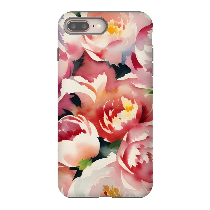 iPhone 7 plus StrongFit Watercolour painted rose bouquet - pink peonies by Oana 