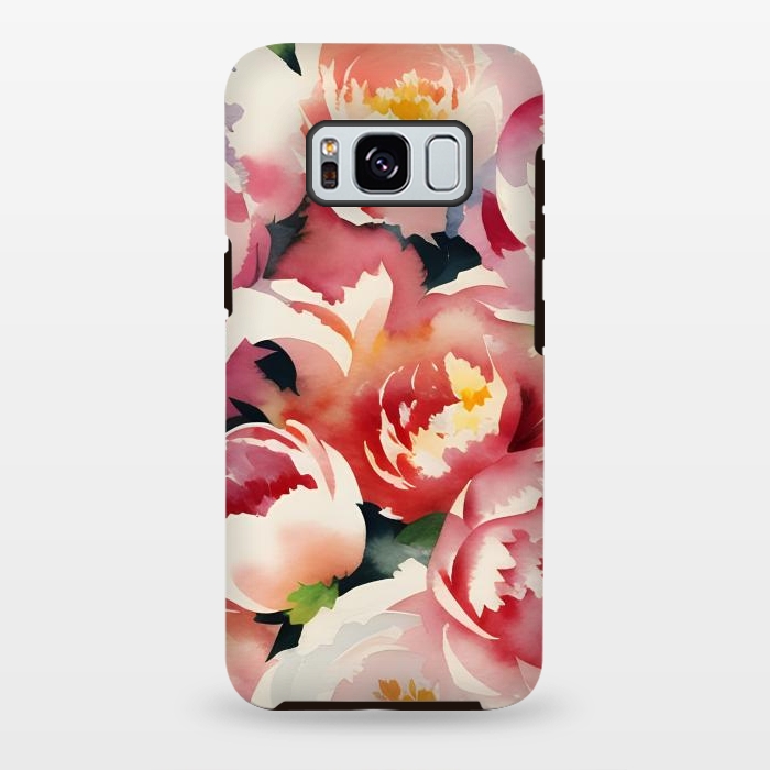 Galaxy S8 plus StrongFit Watercolour painted rose bouquet - pink peonies by Oana 