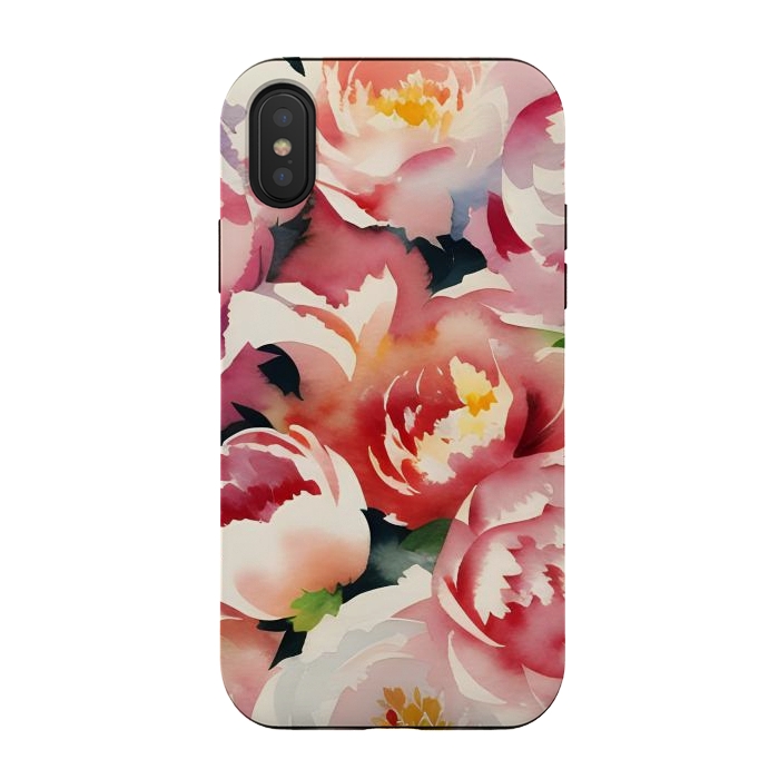 iPhone Xs / X StrongFit Watercolour painted rose bouquet - pink peonies by Oana 