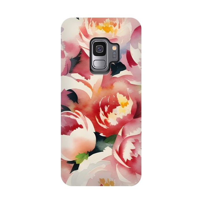 Galaxy S9 StrongFit Watercolour painted rose bouquet - pink peonies by Oana 