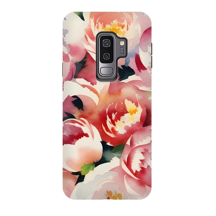 Galaxy S9 plus StrongFit Watercolour painted rose bouquet - pink peonies by Oana 