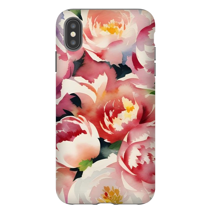 iPhone Xs Max StrongFit Watercolour painted rose bouquet - pink peonies by Oana 