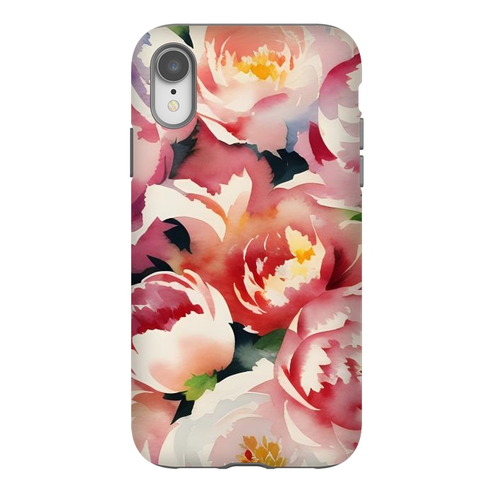 iPhone Xr StrongFit Watercolour painted rose bouquet - pink peonies by Oana 