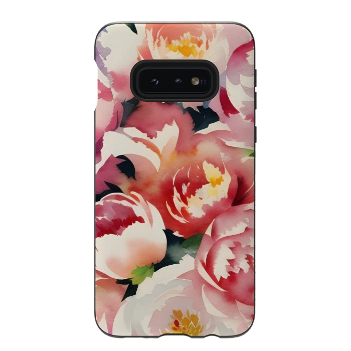 Galaxy S10e StrongFit Watercolour painted rose bouquet - pink peonies by Oana 