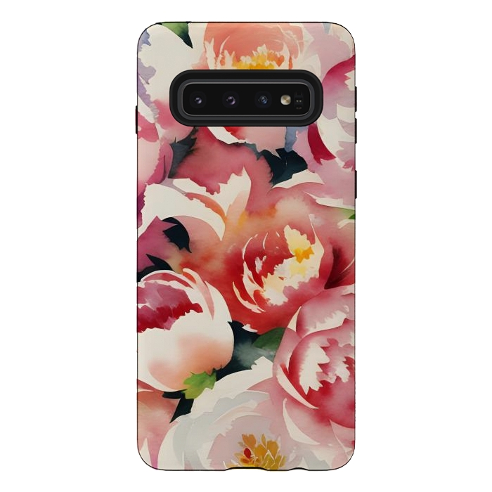 Galaxy S10 StrongFit Watercolour painted rose bouquet - pink peonies by Oana 