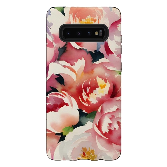 Galaxy S10 plus StrongFit Watercolour painted rose bouquet - pink peonies by Oana 