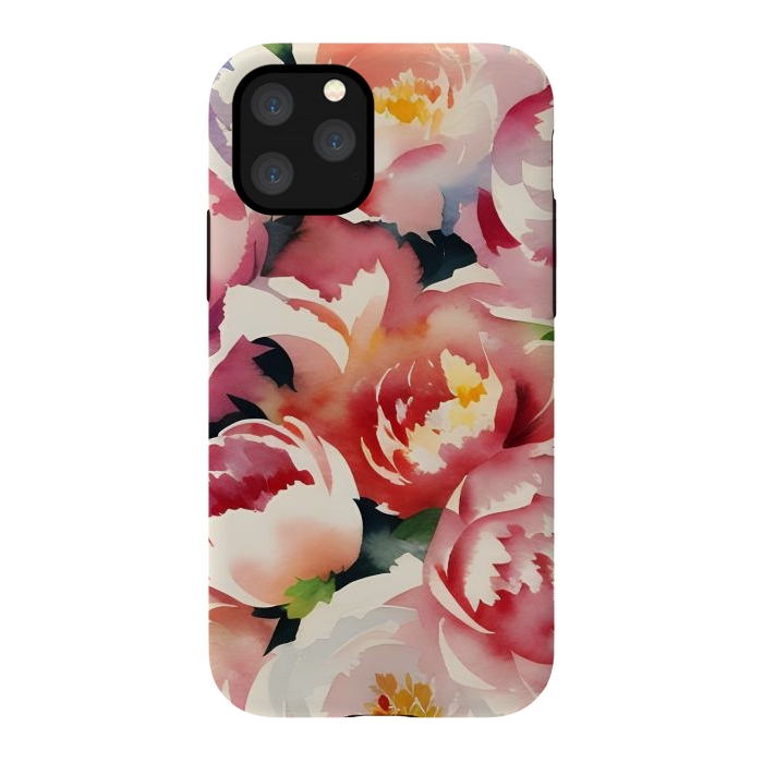 iPhone 11 Pro StrongFit Watercolour painted rose bouquet - pink peonies by Oana 