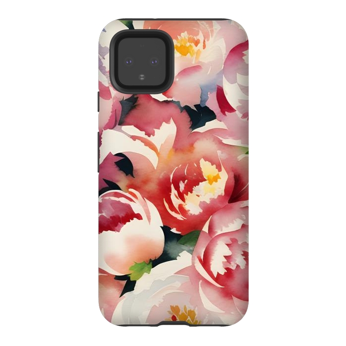 Pixel 4 StrongFit Watercolour painted rose bouquet - pink peonies by Oana 