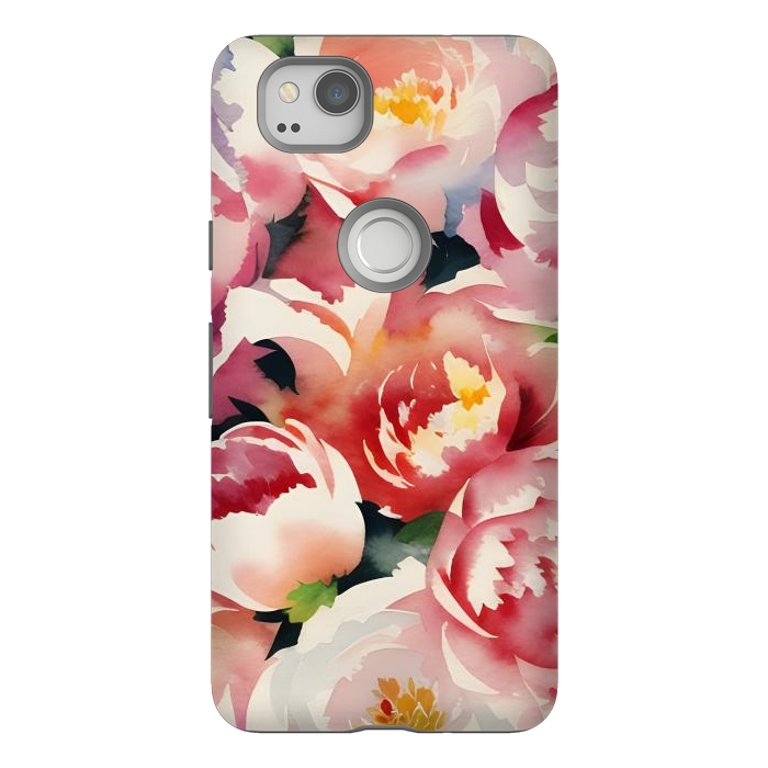 Pixel 2 StrongFit Watercolour painted rose bouquet - pink peonies by Oana 