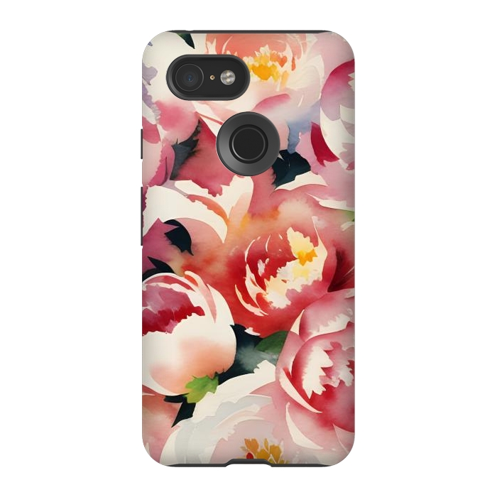 Pixel 3 StrongFit Watercolour painted rose bouquet - pink peonies by Oana 