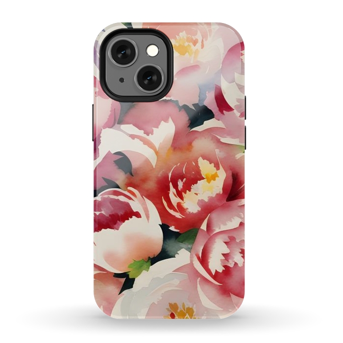 iPhone 12 mini StrongFit Watercolour painted rose bouquet - pink peonies by Oana 