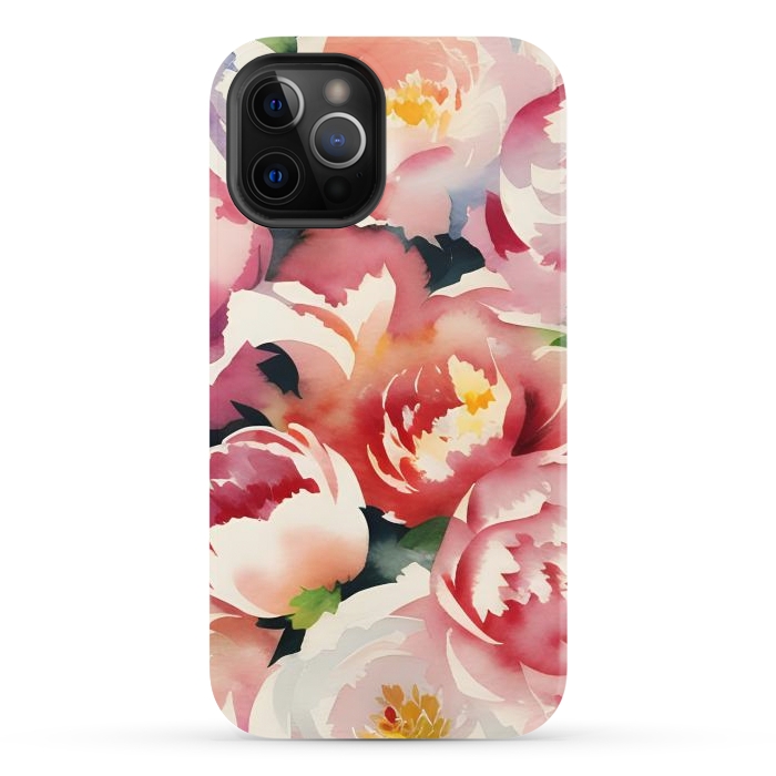 iPhone 12 Pro StrongFit Watercolour painted rose bouquet - pink peonies by Oana 