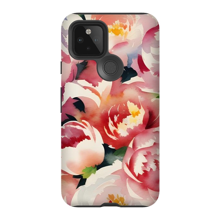 Pixel 5 StrongFit Watercolour painted rose bouquet - pink peonies by Oana 