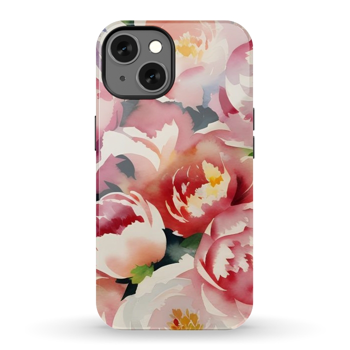 iPhone 13 StrongFit Watercolour painted rose bouquet - pink peonies by Oana 