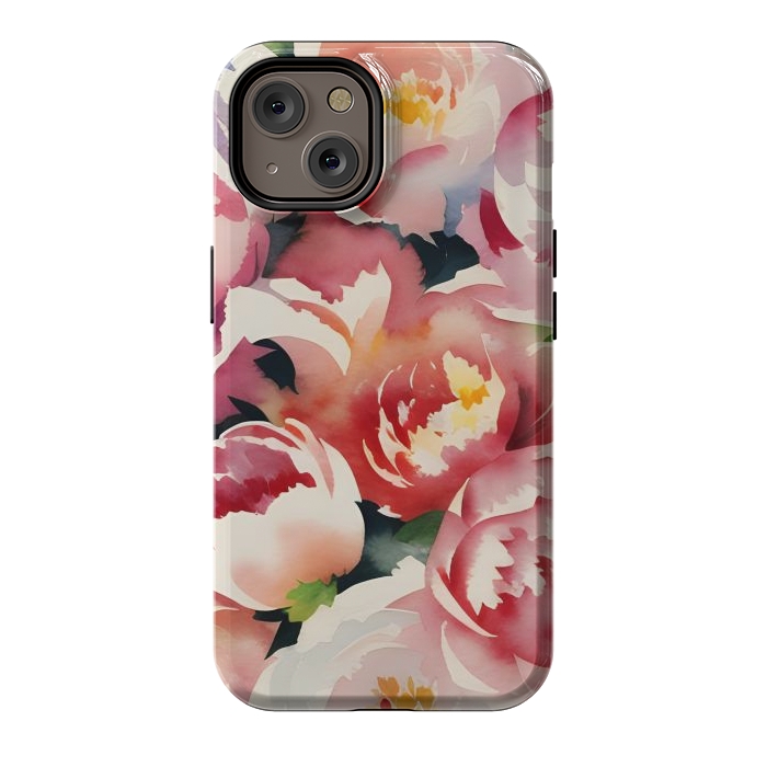 iPhone 14 StrongFit Watercolour painted rose bouquet - pink peonies by Oana 