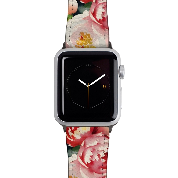 Watch 38mm / 40mm Strap PU leather Watercolour painted rose bouquet - pink peonies by Oana 