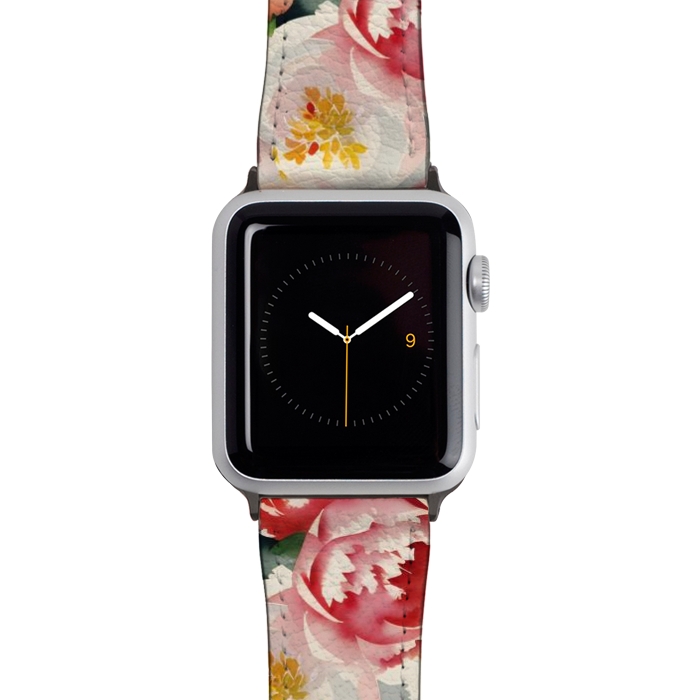 Watch 42mm / 44mm Strap PU leather Watercolour painted rose bouquet - pink peonies by Oana 