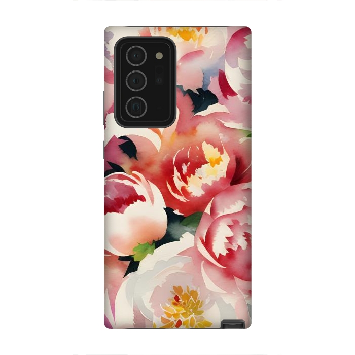 Galaxy Note 20 Ultra StrongFit Watercolour painted rose bouquet - pink peonies by Oana 