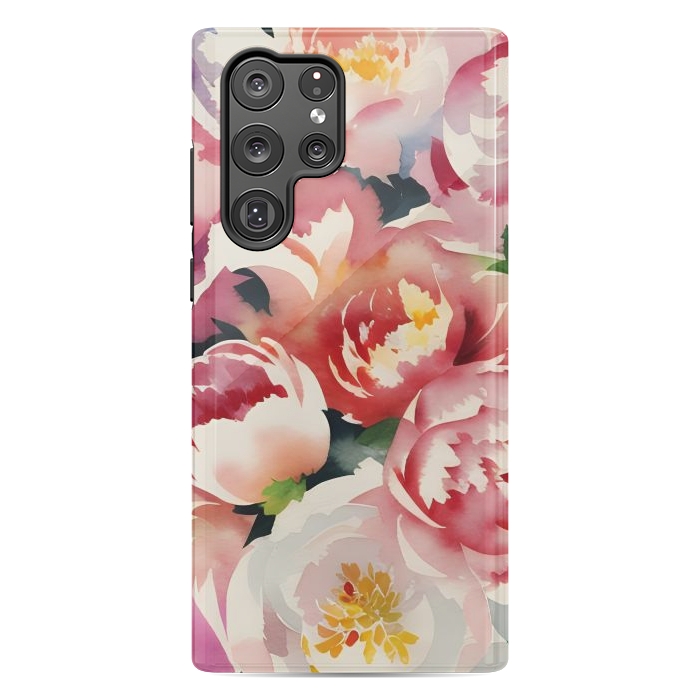 Galaxy S22 Ultra StrongFit Watercolour painted rose bouquet - pink peonies by Oana 