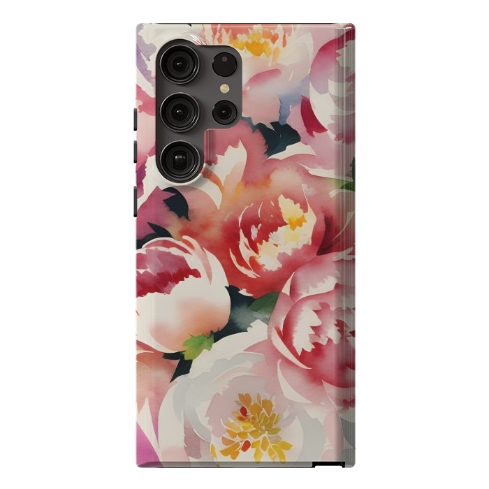 Galaxy S23 Ultra StrongFit Watercolour painted rose bouquet - pink peonies by Oana 