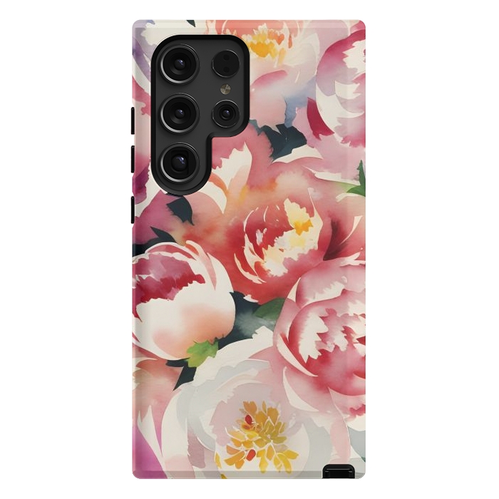 Galaxy S24 Ultra StrongFit Watercolour painted rose bouquet - pink peonies by Oana 