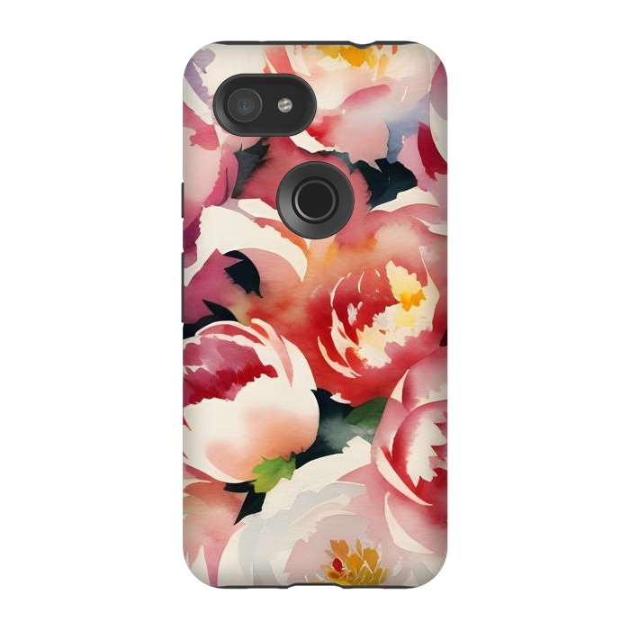 Pixel 3A StrongFit Watercolour painted rose bouquet - pink peonies by Oana 