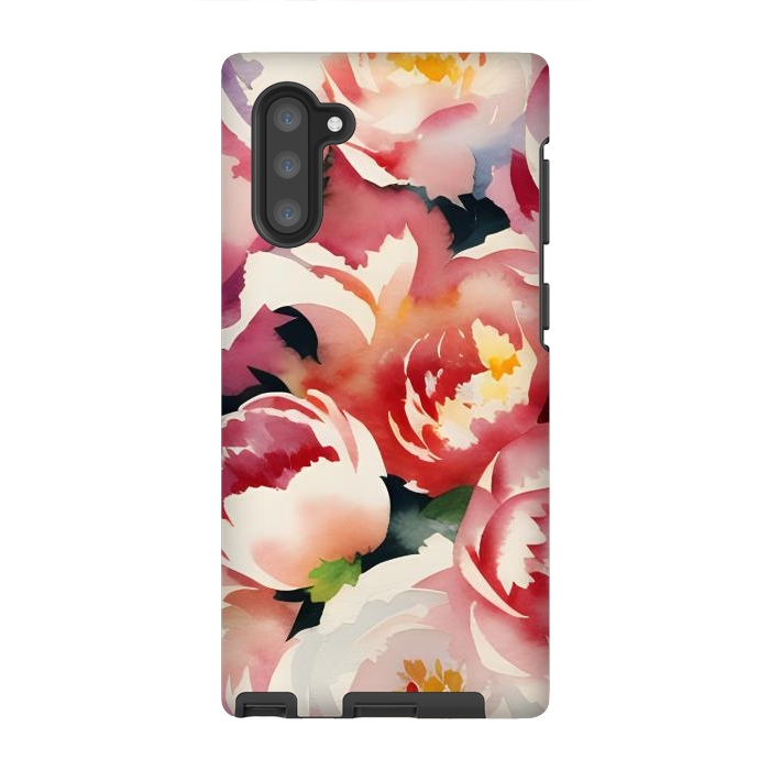 Galaxy Note 10 StrongFit Watercolour painted rose bouquet - pink peonies by Oana 