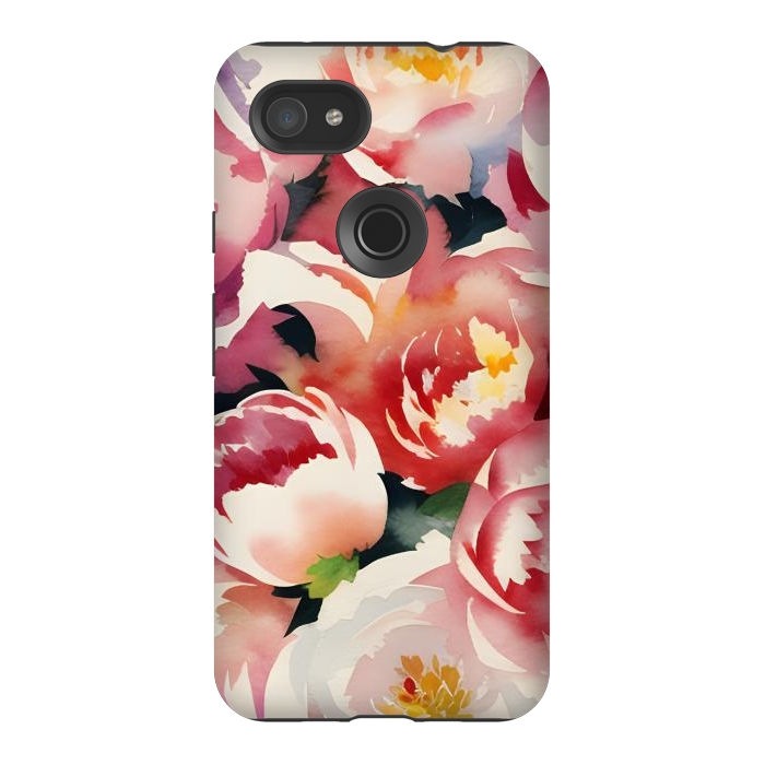 Pixel 3AXL StrongFit Watercolour painted rose bouquet - pink peonies by Oana 