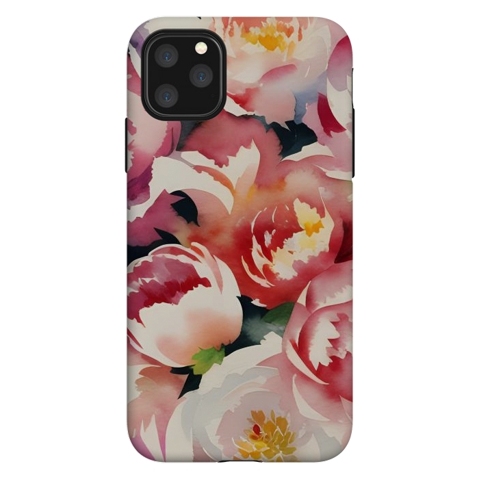 iPhone 11 Pro Max StrongFit Watercolour painted rose bouquet - pink peonies by Oana 