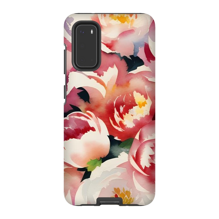 Galaxy S20 StrongFit Watercolour painted rose bouquet - pink peonies by Oana 