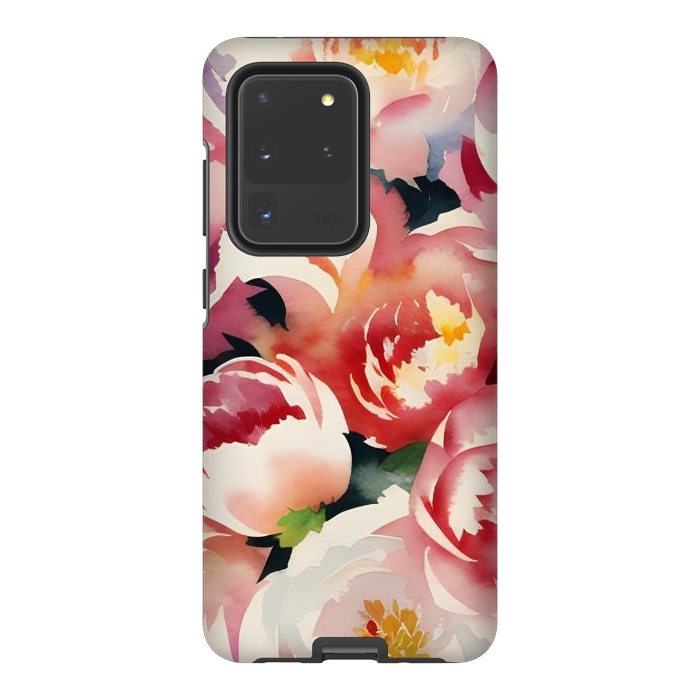 Galaxy S20 Ultra StrongFit Watercolour painted rose bouquet - pink peonies by Oana 