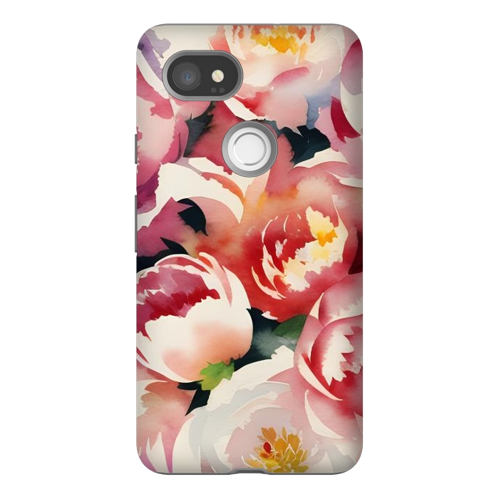 Pixel 2XL StrongFit Watercolour painted rose bouquet - pink peonies by Oana 