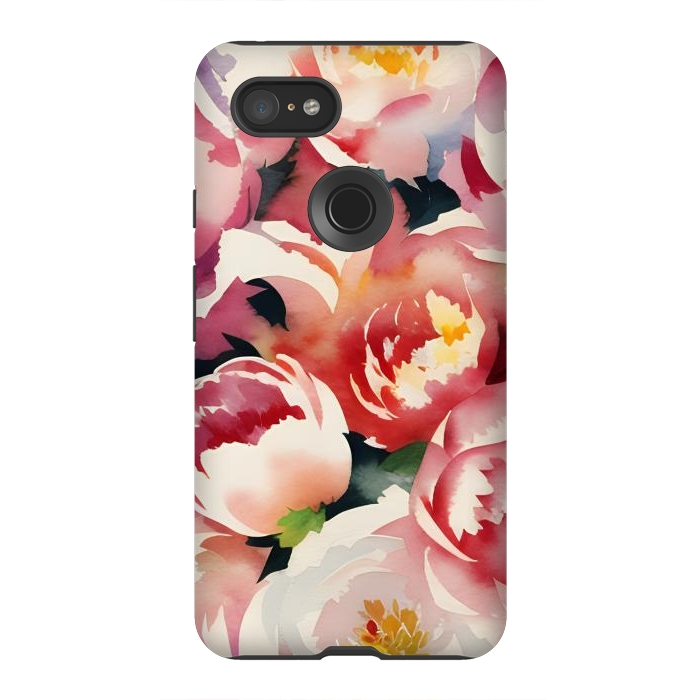 Pixel 3XL StrongFit Watercolour painted rose bouquet - pink peonies by Oana 