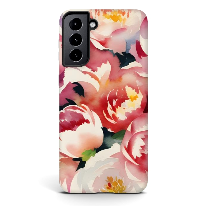 Galaxy S21 StrongFit Watercolour painted rose bouquet - pink peonies by Oana 