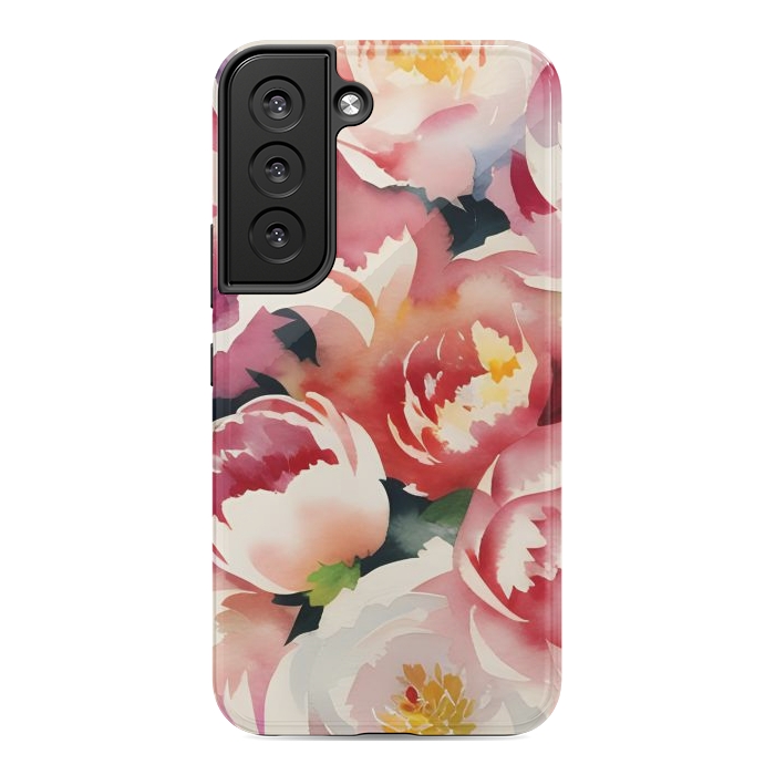 Galaxy S22 StrongFit Watercolour painted rose bouquet - pink peonies by Oana 