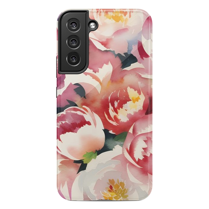 Galaxy S22 plus StrongFit Watercolour painted rose bouquet - pink peonies by Oana 