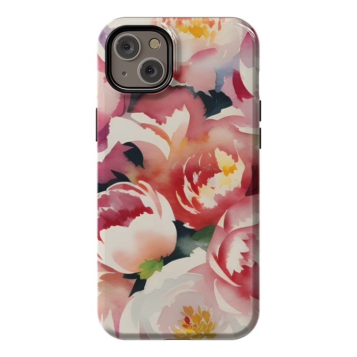 iPhone 14 Plus StrongFit Watercolour painted rose bouquet - pink peonies by Oana 