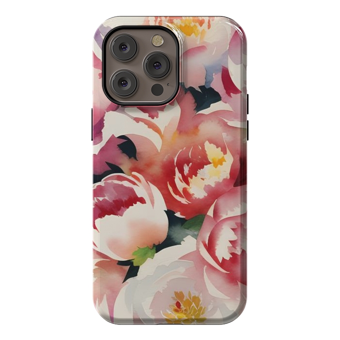 iPhone 14 Pro max StrongFit Watercolour painted rose bouquet - pink peonies by Oana 