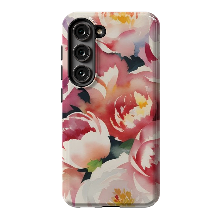 Galaxy S23 StrongFit Watercolour painted rose bouquet - pink peonies by Oana 