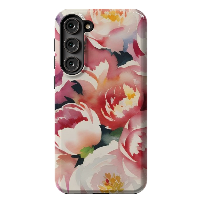 Galaxy S23 Plus StrongFit Watercolour painted rose bouquet - pink peonies by Oana 