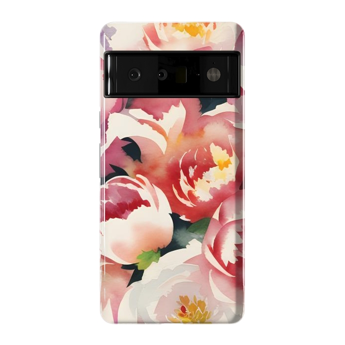 Pixel 6 Pro StrongFit Watercolour painted rose bouquet - pink peonies by Oana 