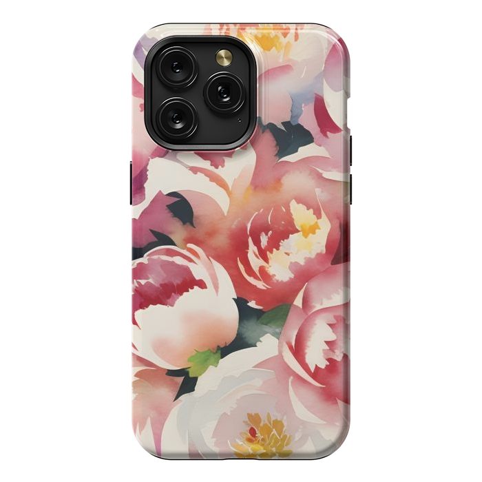 iPhone 15 Pro Max StrongFit Watercolour painted rose bouquet - pink peonies by Oana 