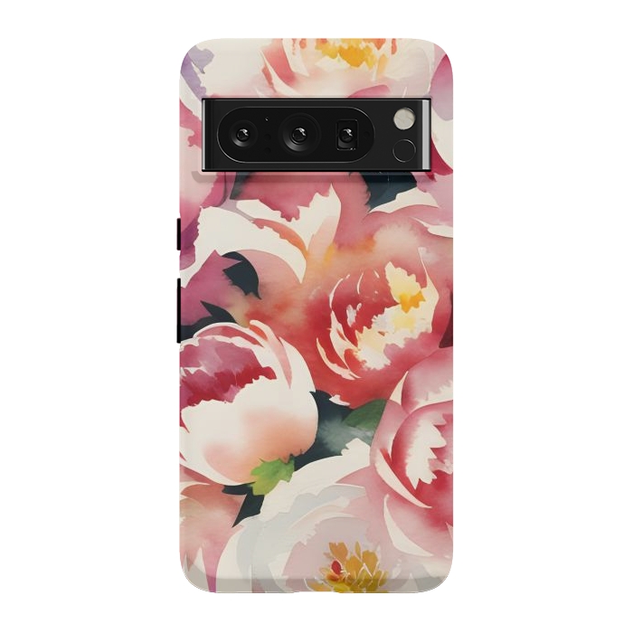 Pixel 8 Pro StrongFit Watercolour painted rose bouquet - pink peonies by Oana 