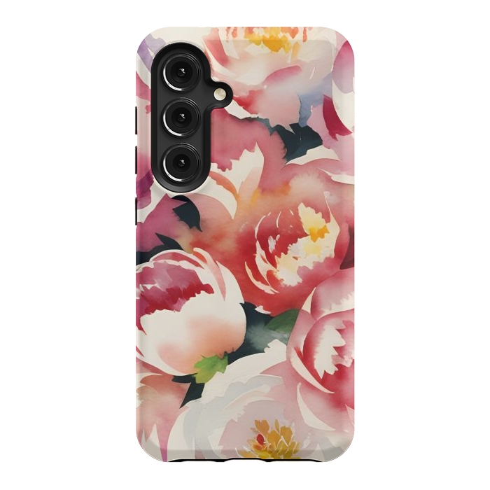 Galaxy S24 StrongFit Watercolour painted rose bouquet - pink peonies by Oana 