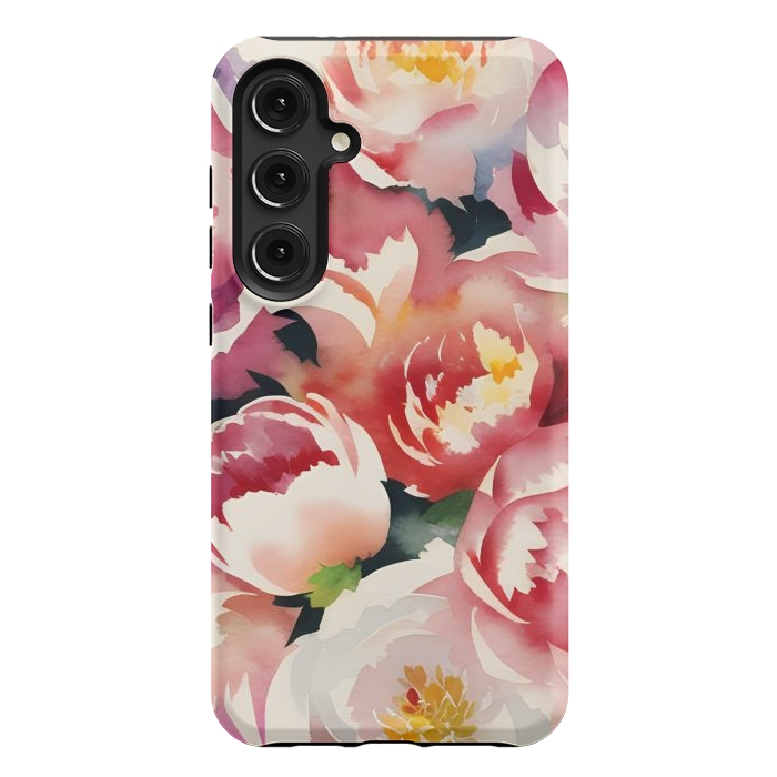 Galaxy S24 Plus StrongFit Watercolour painted rose bouquet - pink peonies by Oana 