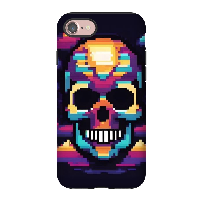 iPhone 7 StrongFit Neon Pixel Skull by JohnnyVillas
