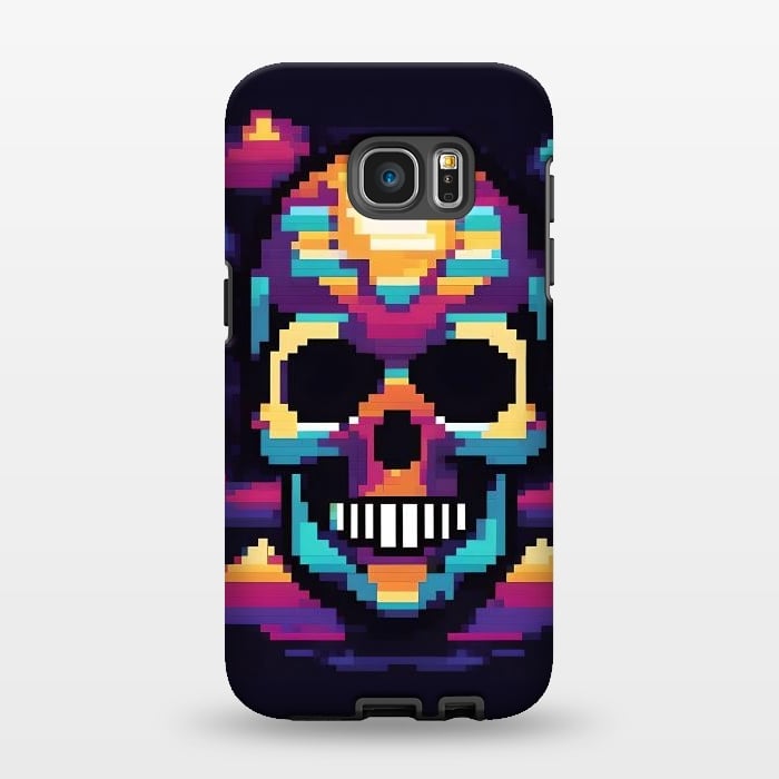 Galaxy S7 EDGE StrongFit Neon Pixel Skull by JohnnyVillas