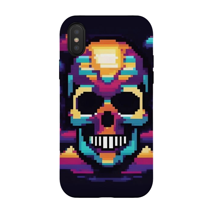 iPhone Xs / X StrongFit Neon Pixel Skull by JohnnyVillas