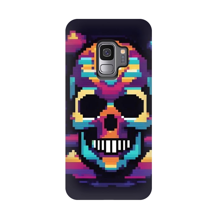 Galaxy S9 StrongFit Neon Pixel Skull by JohnnyVillas